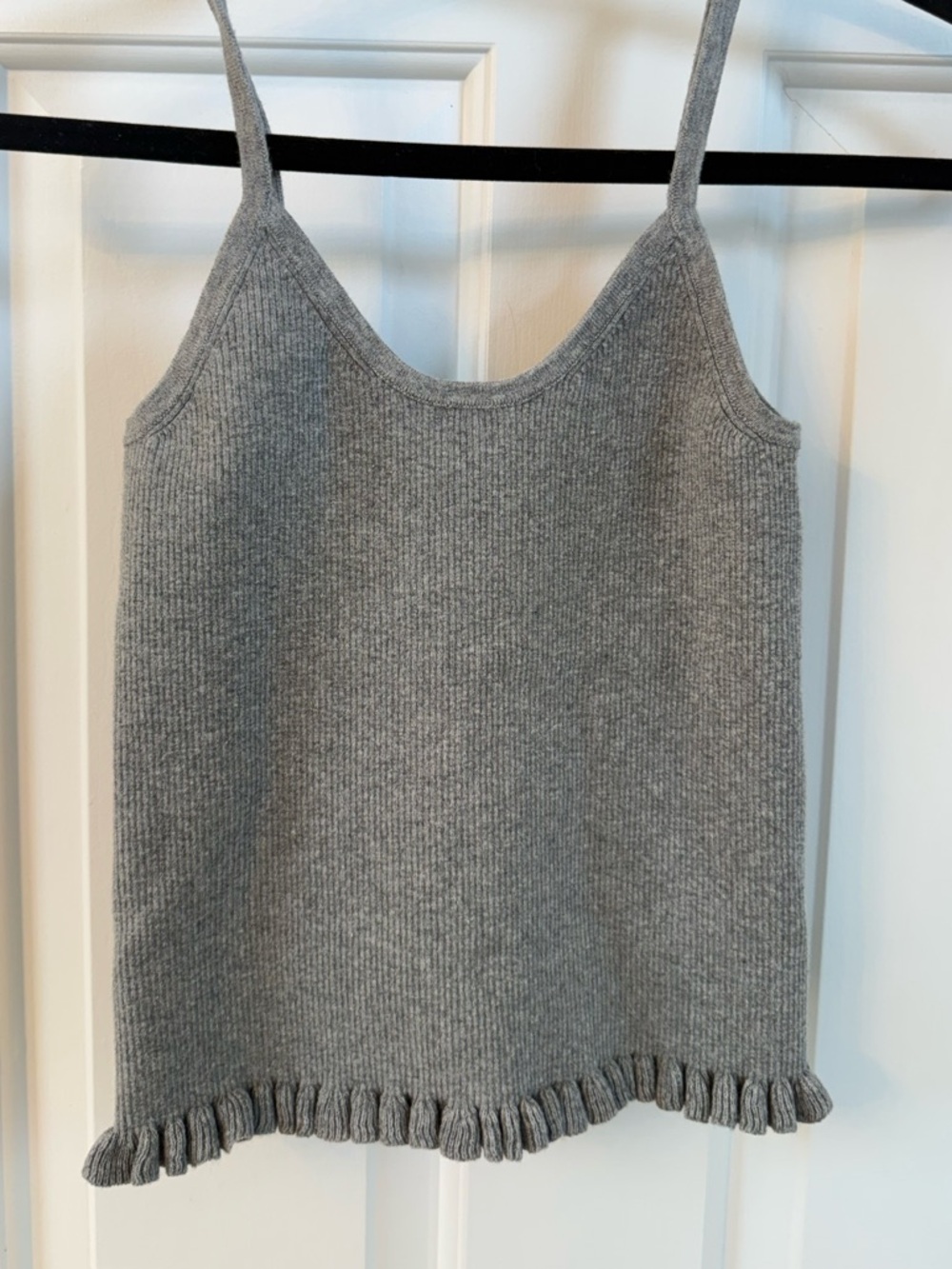 LEBOP Gray Ribbed Knit Tank with Ruffled Hem
